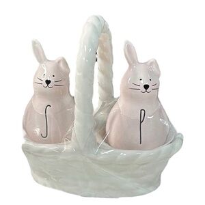Rae Dunn Ceramic Bunnies Salt and Pepper Shaker Set - Pink and White
